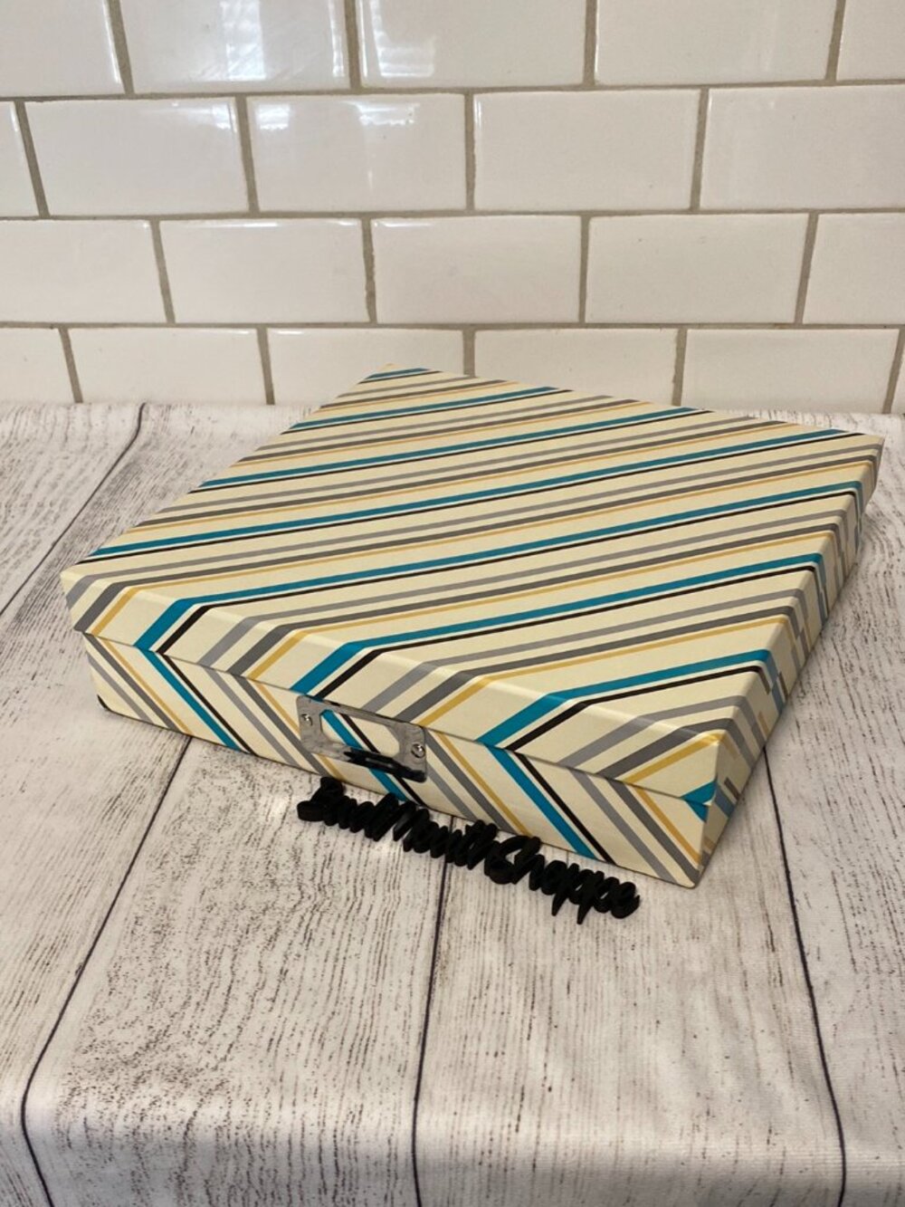 12x12 Vintage Circus Inspired Diagonal Stripes Photo Storage or Display Box